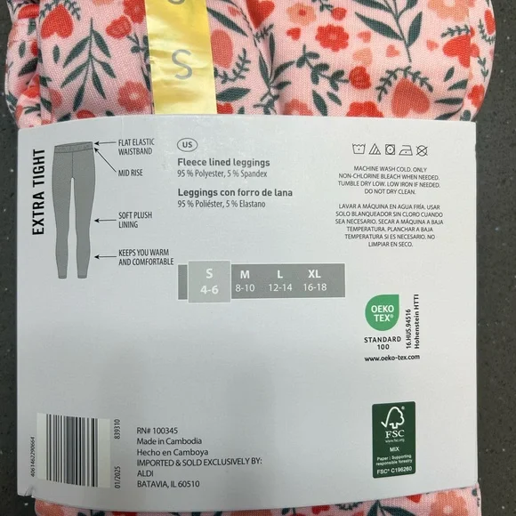 Serra Pink Floral Fleece Lined Leggings, size S and M - Picture 4 of 7